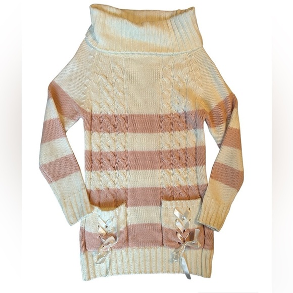 5/$25 Adorable pink and white wide striped sweater with oversized neck size XS-S - Picture 2 of 7
